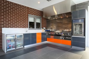 Commercial Outdoor Matte Steel Grey Orange Corian raincloud Alfresco Kitchen 7