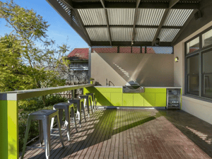 Weber Q3600 Dulux Rainforest Glow Corian Concrete and Clam Shell Alfresco Kitchen 4-1-1-1