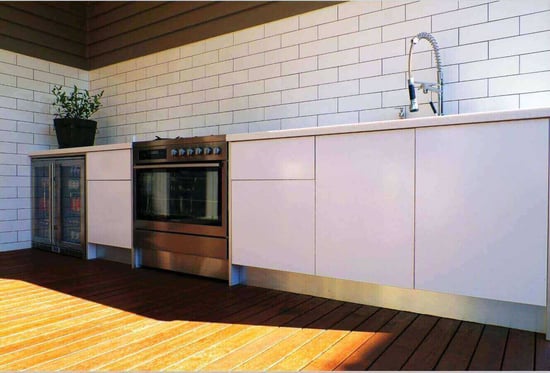 White Outdoor Kitchen with subway tiles