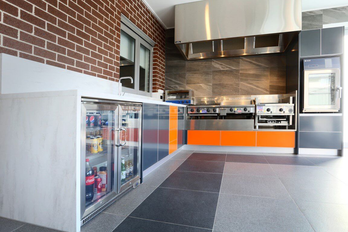 Commercial Outdoor Matte Steel Grey Orange Corian raincloud Alfresco Kitchen 4 (Medium)