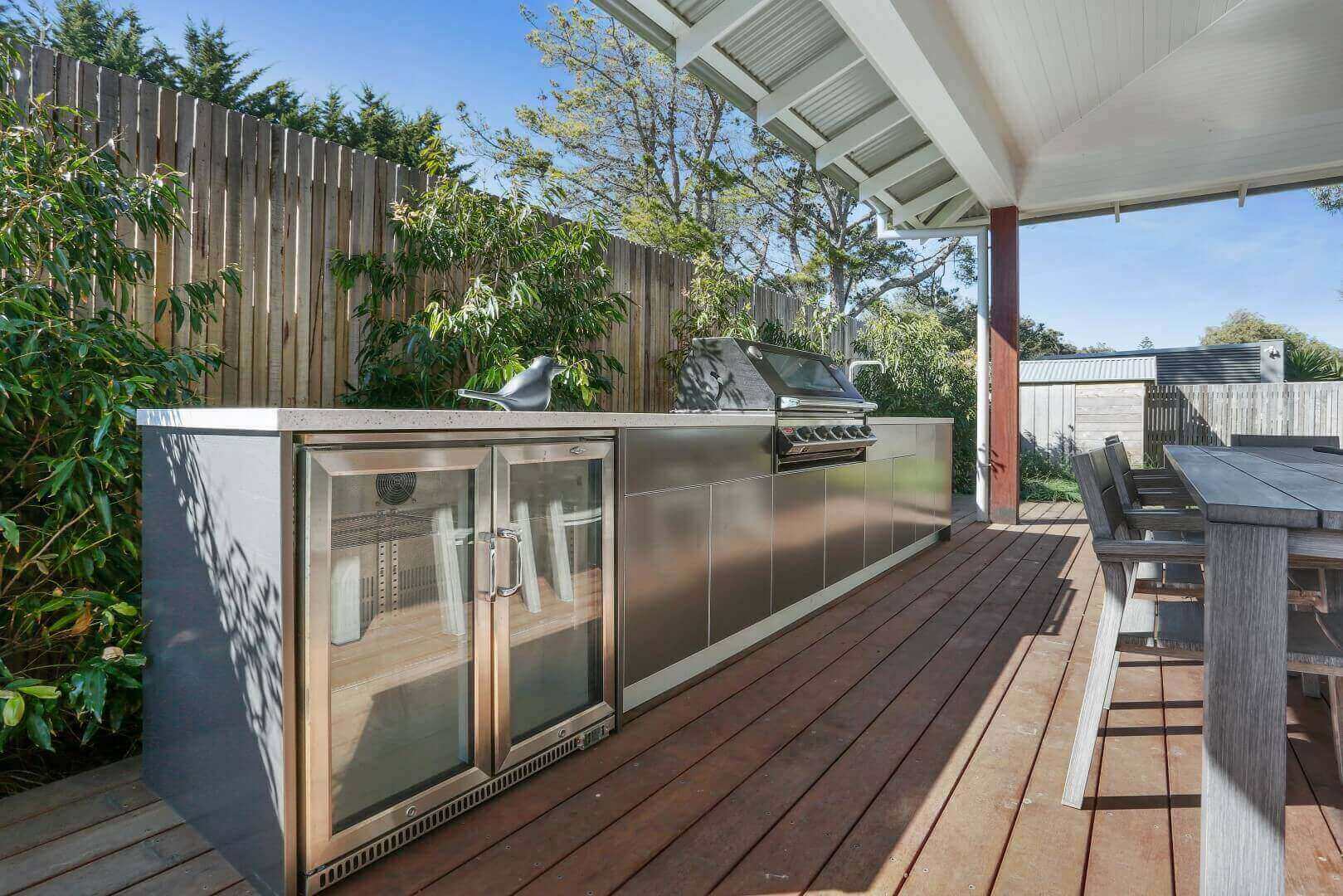 630-LimeTree Alfresco Beefeater 3000E 5 BNR Metallic Charcoal Corian Silver Birch Outdoor Kitchen 1LR