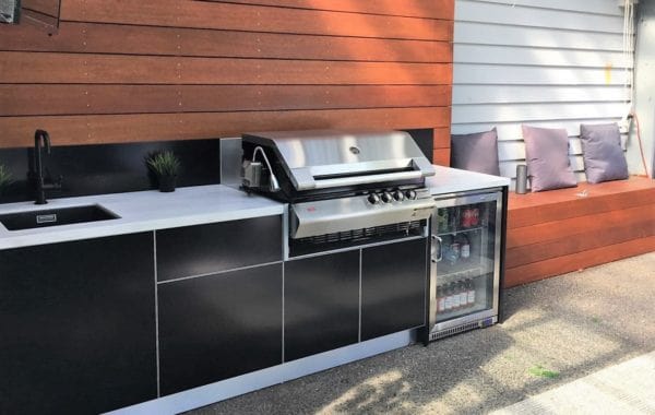 A Turbo Elite BBQ Matte Black Corian Raincloud Chelsea Outdoor Kitchen