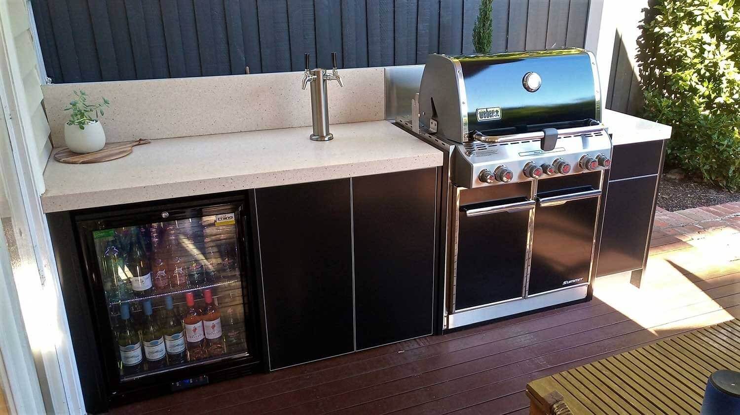 Weber Summit E460 Matte Black Corian Fossil Outdoor Kitchen