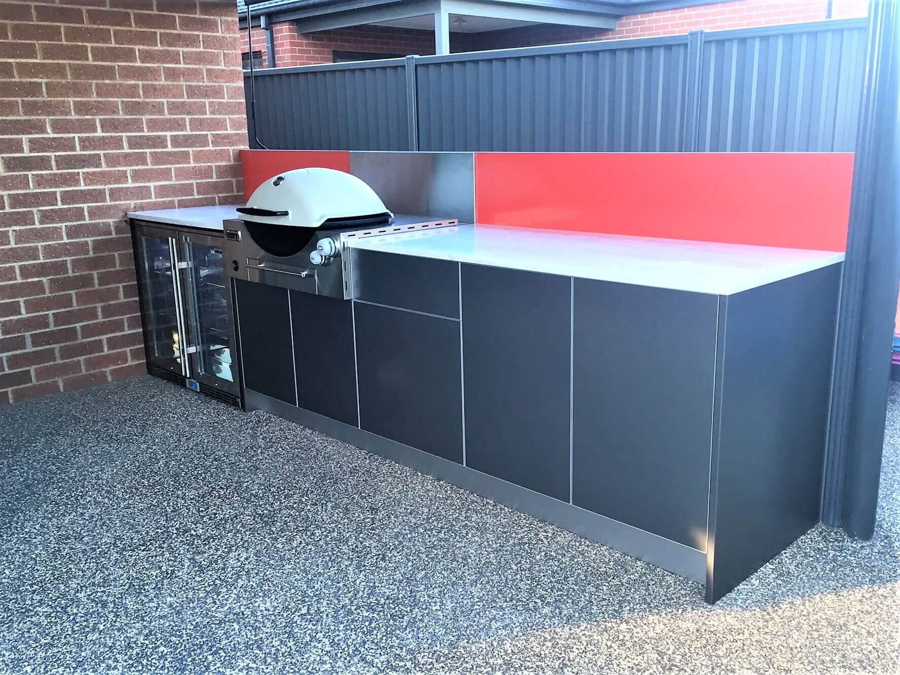 Weber Q3600 BBQ Metallic Charcoal with Corian Raincloud Alfresco kitchen Lara