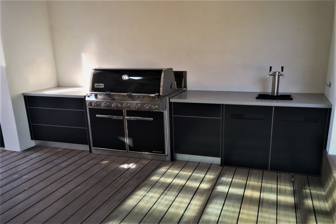 Weber Summit E660 Matte Black with Corian Dove Benchtops Alfresco Kitchen